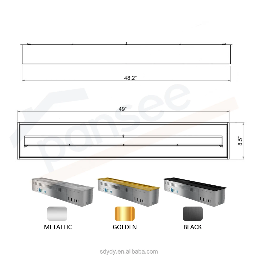 Bio Ethanol Fireplace Burner,304 Stainless Steel Insert,Ventless Bioethanol Fireplace, Remote Control, 1219x216x114mm, Villa Use