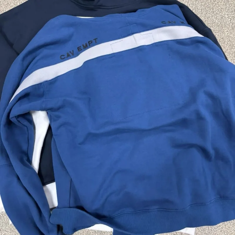 

Winter Blue Patchwork Reflective Embroidered Logo CAVEMPT Hoodie Fashion Streetwear Casual Loose Men Women CE Hooded Sweatshirts