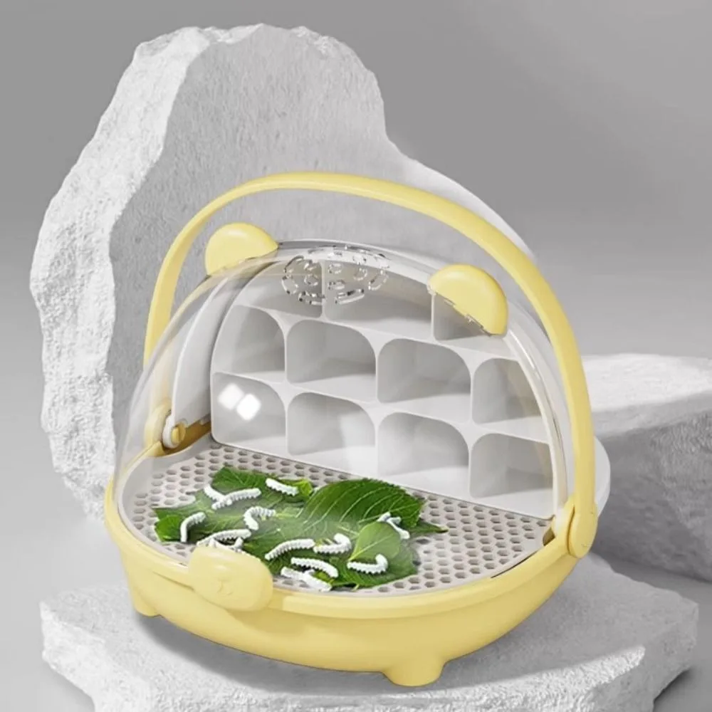 

Breathable Hole Silkworm Breeding Box Folable Handle Visible Door Silkworm Observation Cabin Plastic Silkworm Hatching Container