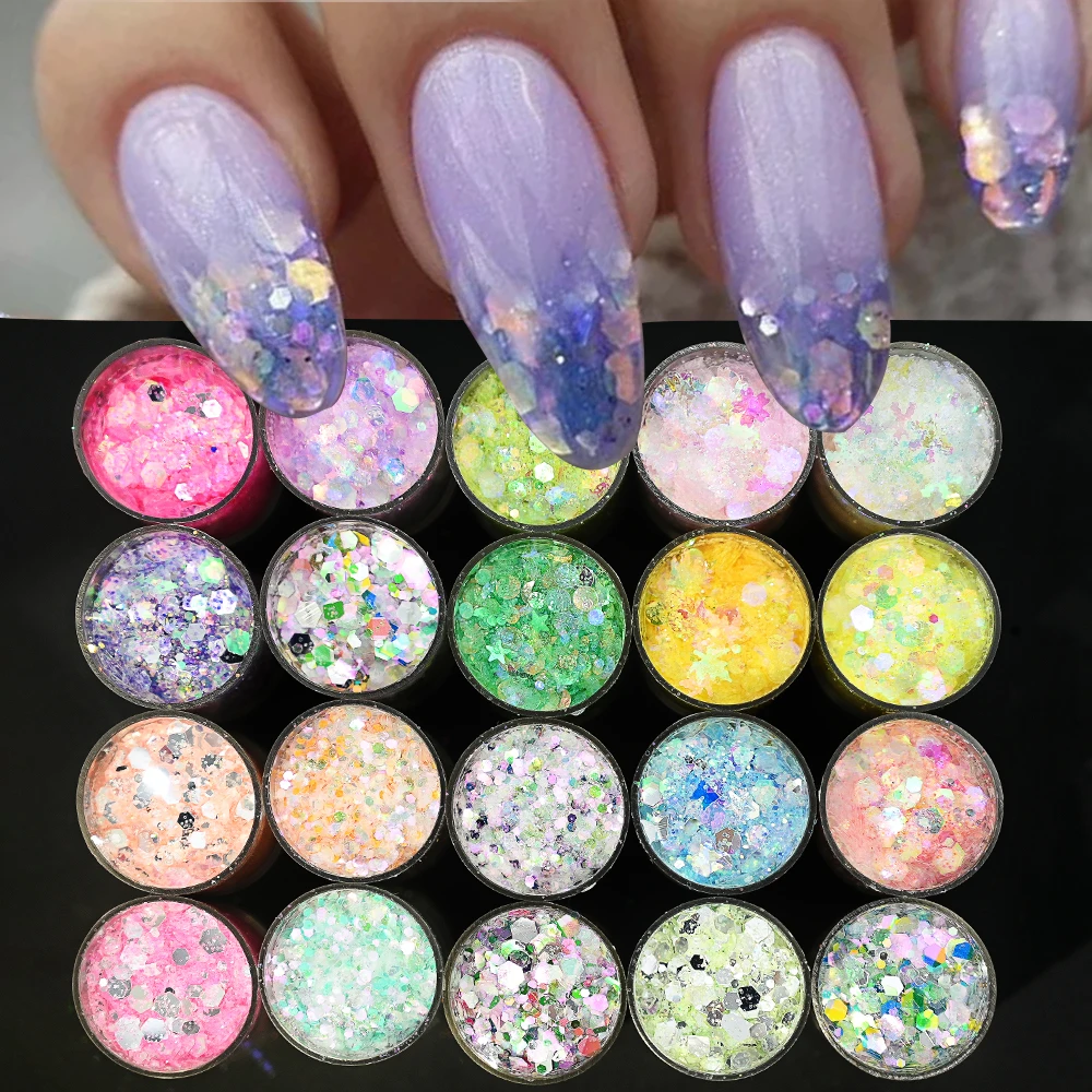 20Colors/Set Laser Glitter Face Body Makeup Chunky Glitter Sparkly Holographic Long Lasting Flake Sequins for Eye Lip Hair Nails