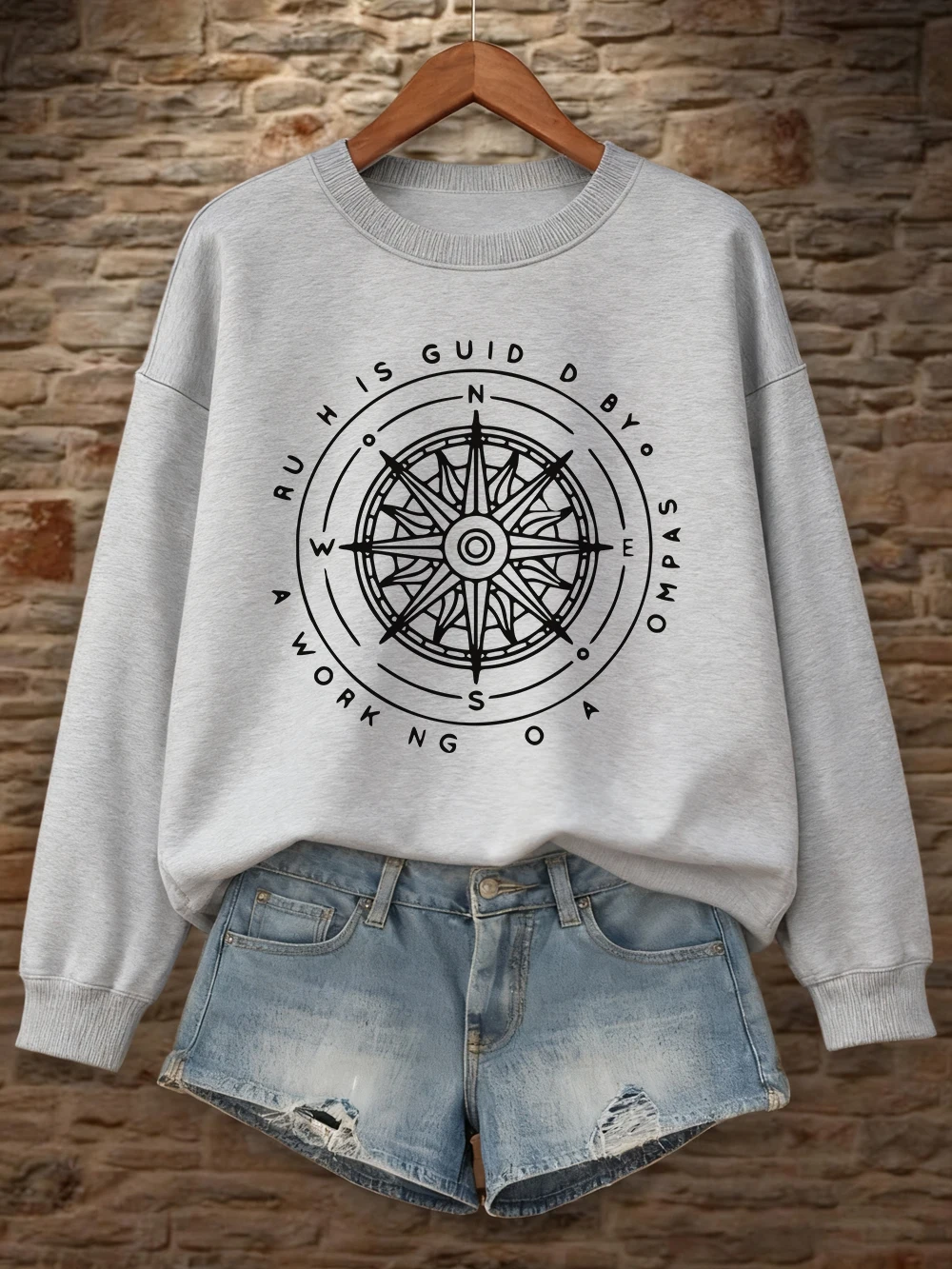 الأبجدية البوصلة بلوزات المرأة الخريف الشتاء الصوف الدافئة هوديس Crewneck فضفاض البلوز ملابس نسائية ناعمة غير رسمية