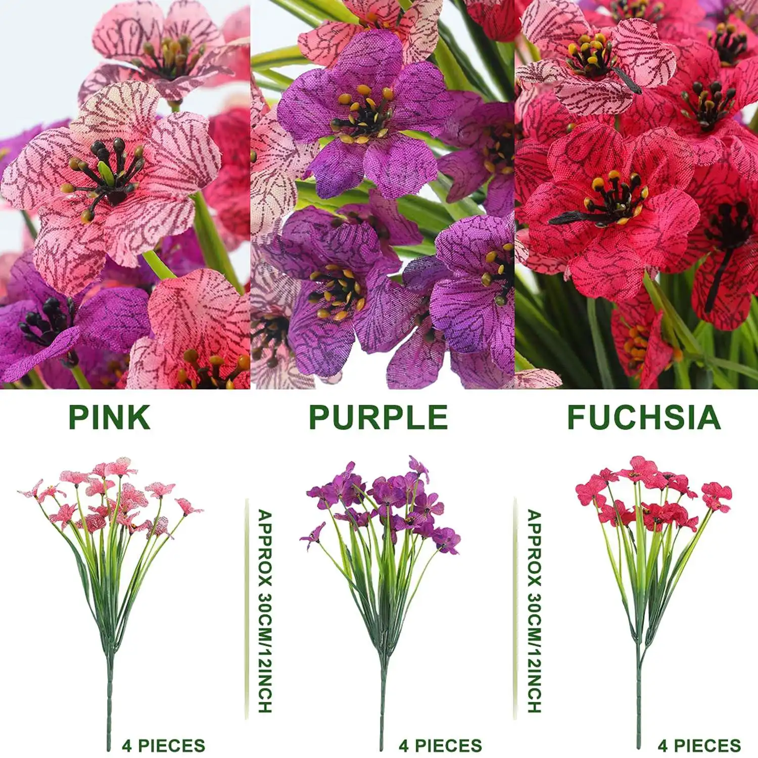 Artificial Outdoor Plants and Flowers 12 Bundles,UV Resistant Fake Flowers for Home Decoration,Pink Purple Fuchsia