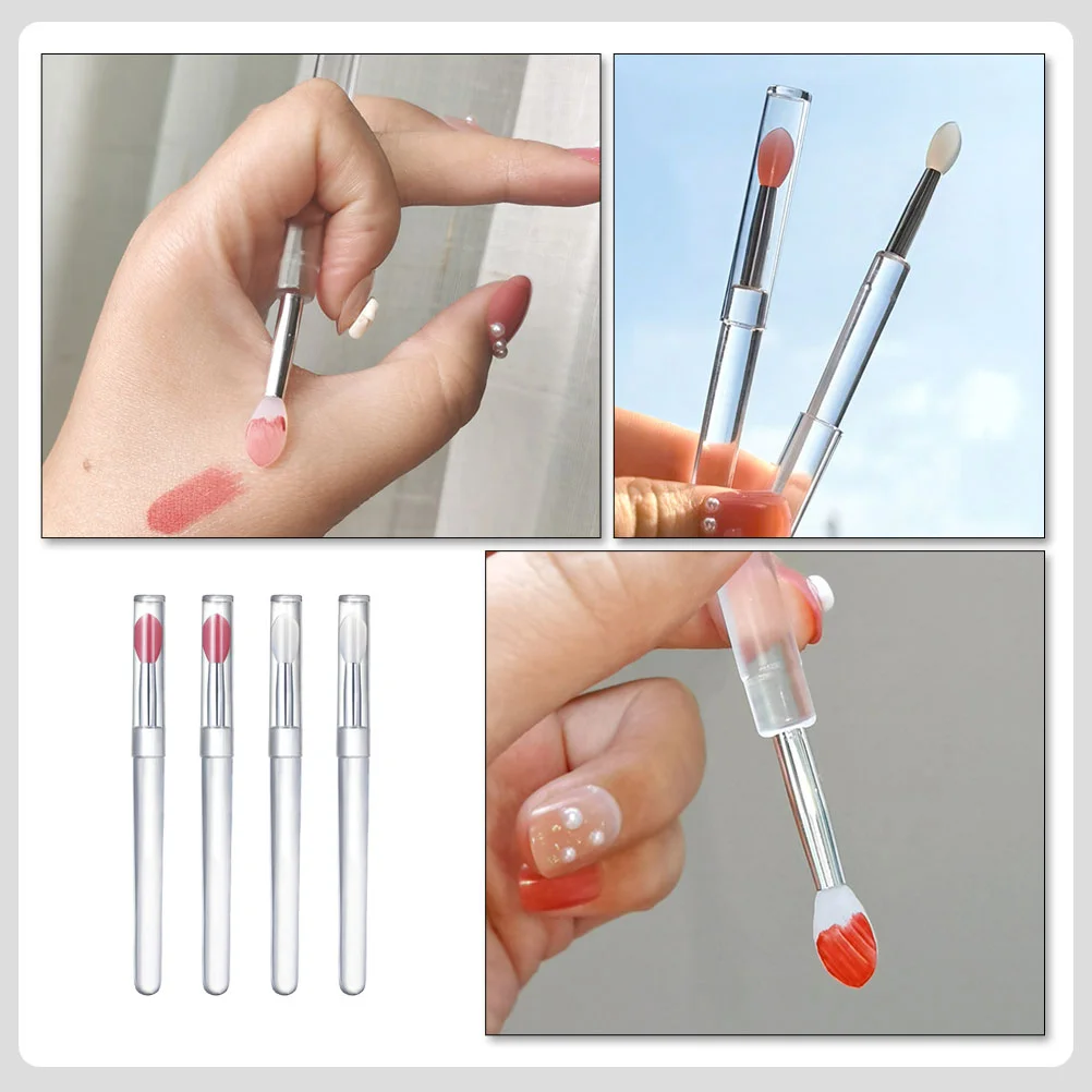 4 Uds. Pincel de labios de silicona con tapa Mini pinceles maquillaje sombras de ojos herramientas máscara cucharas Gel de sílice uso suministros de lápiz labial