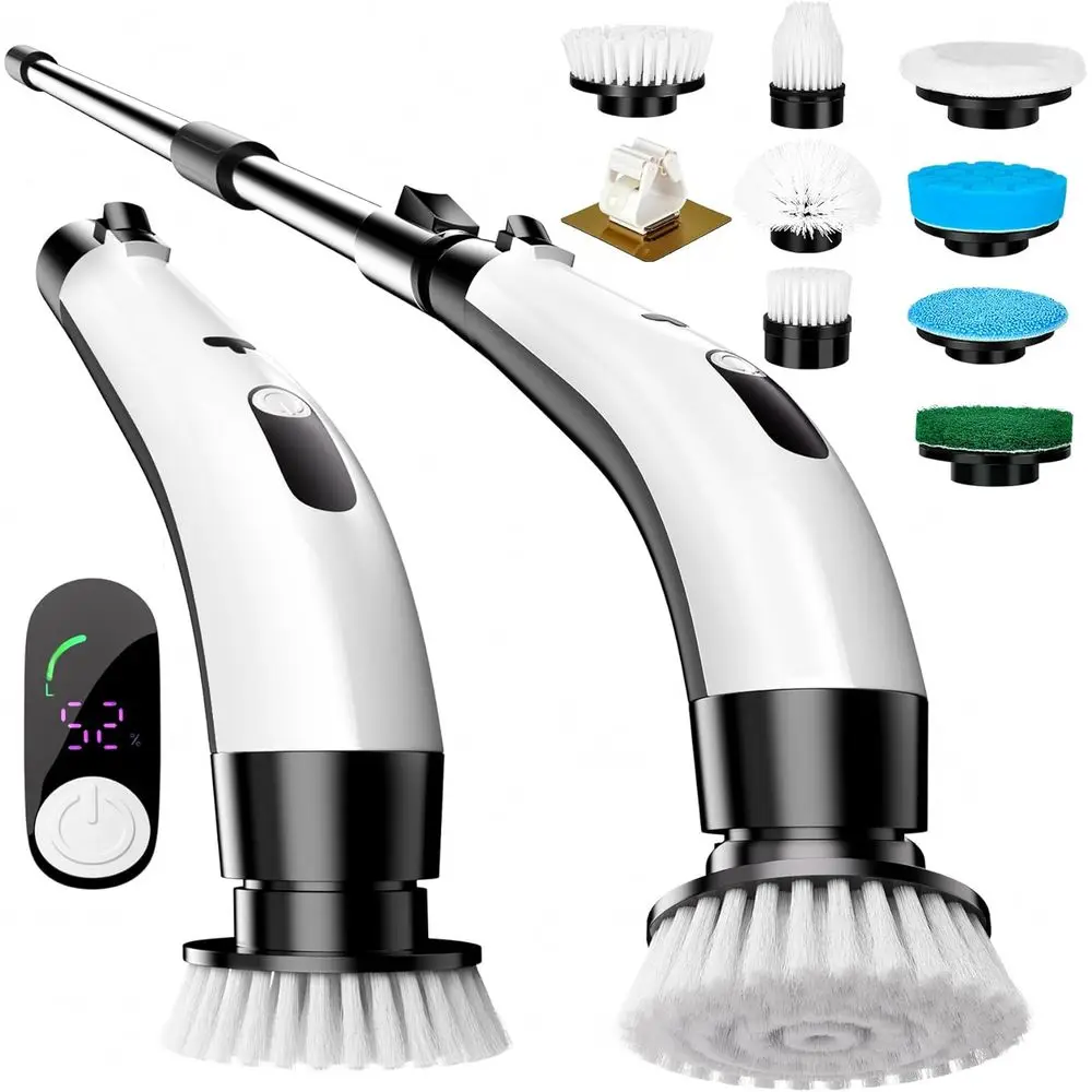 

Spin Scrubber, Cordless Cleaning Brush with 8 Replaceable Brushes - 120Mins Work Time Adjustable Long Handle 2 Speeds 360 Power