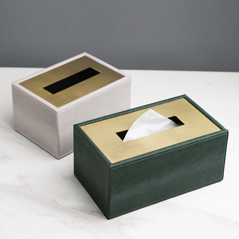 Rectangular Leather Tissue Box High-end Electroplating Jewelry Cosmetic Storage Living Room Countertop Napkin