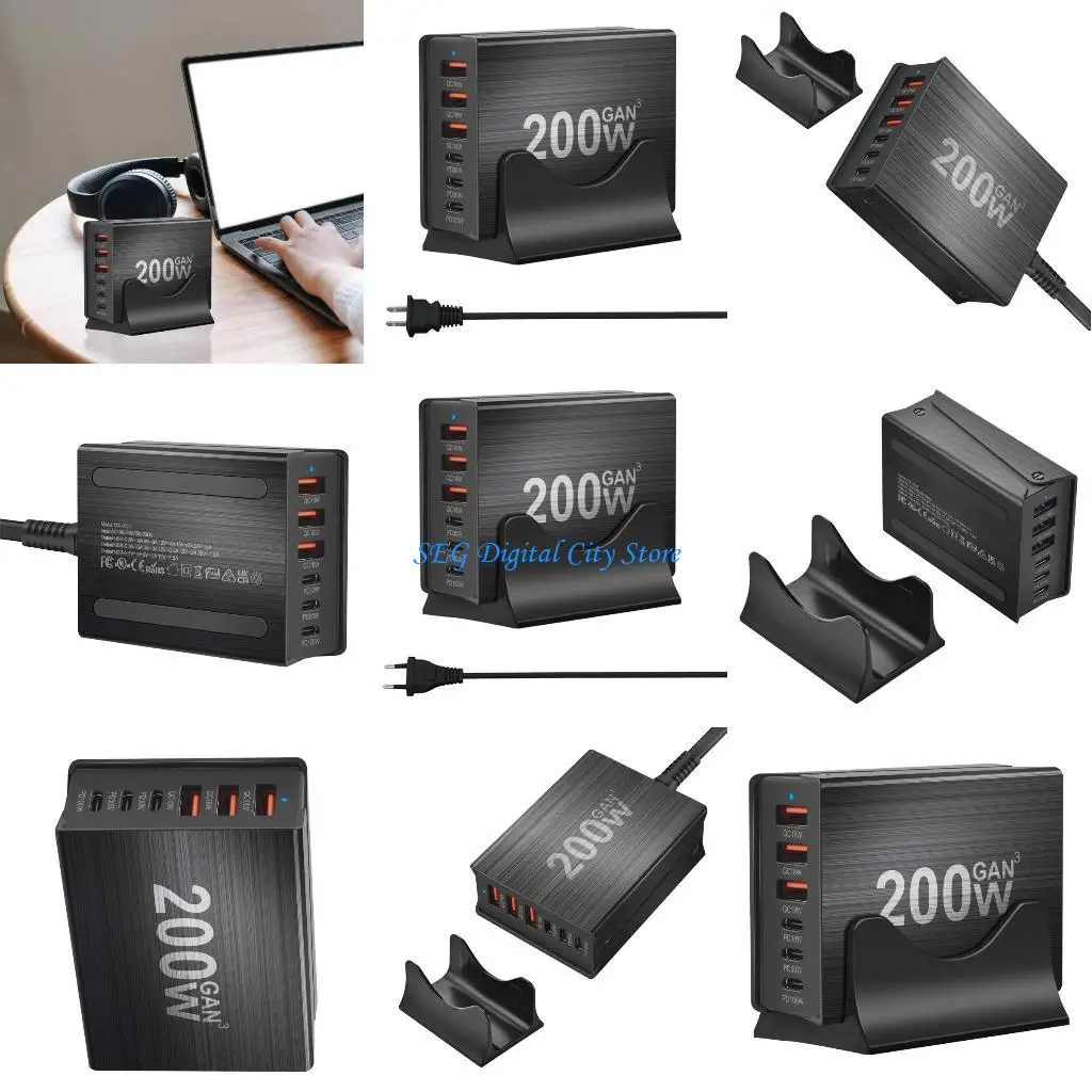 

U75B USB C Fast Charging 200W Gallium Nitride 6 Port USB & USB C Charging Station with PD30W Fast Charging Quick