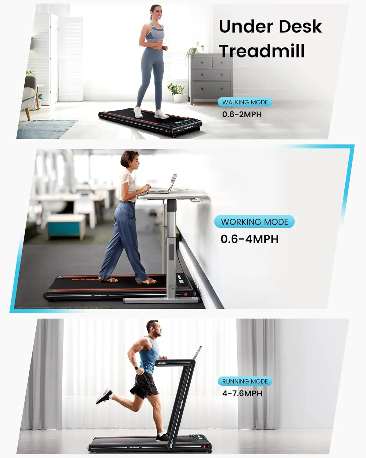 Bluetooth, Desk Treadmill for Office Under Desk, Walking Pad