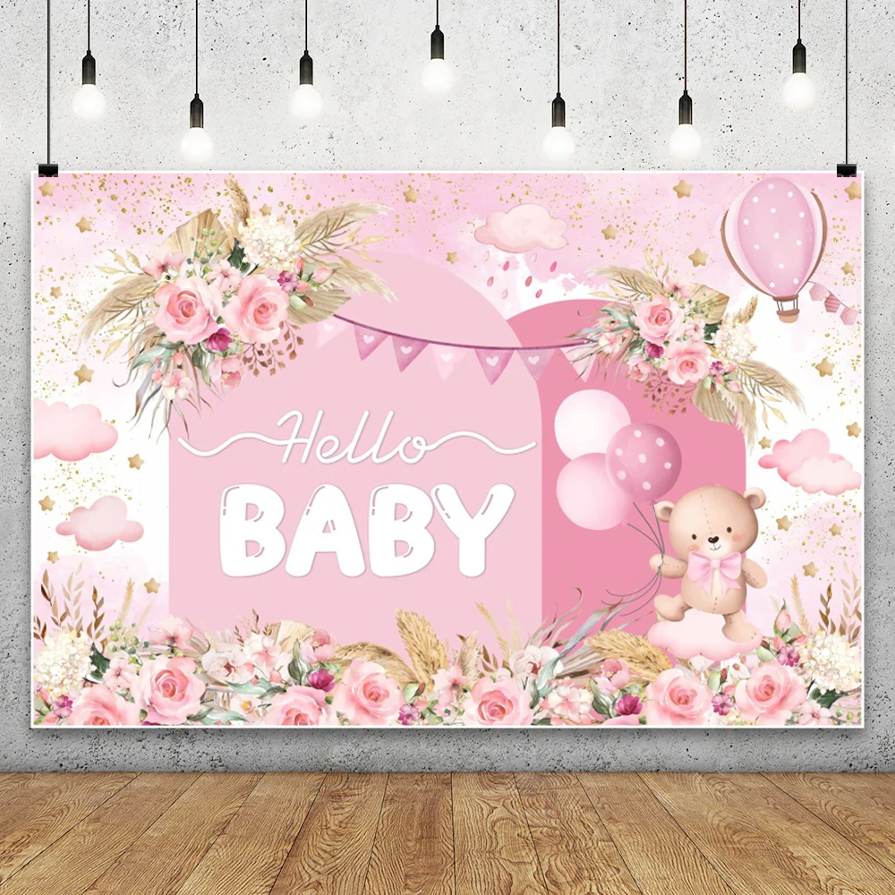 تيدي بير استحمام الطفل الخلفيات للتصوير الفوتوغرافي حفلة عيد ميلاد الطفل ملصق مخصص الزهور بالون ديكور خلفية التصوير الفوتوغرافي