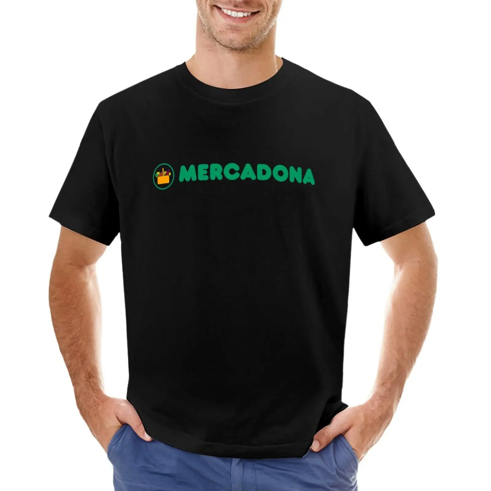 Camiseta Mercadona con estampado animal para niños, camiseta de secado rápido, camiseta negra, ropa de verano, camisetas negras lisas para hombres