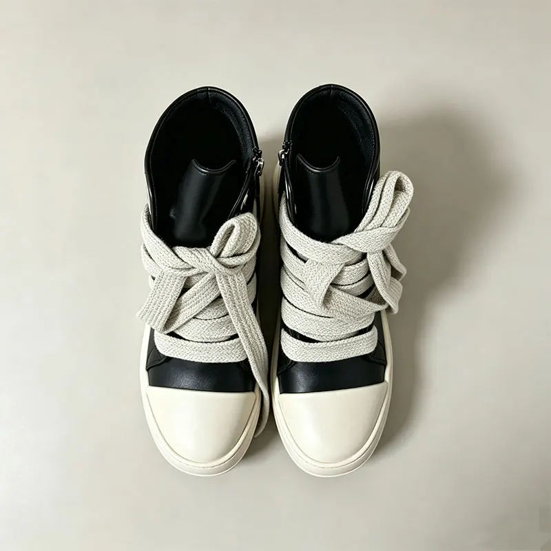 Women's Sports Shoes 2026 Autumn Dark Style Platform Sole Couple Boots Youth Trend Ultra-Weave Leather Men's High Help Sneakers image 3