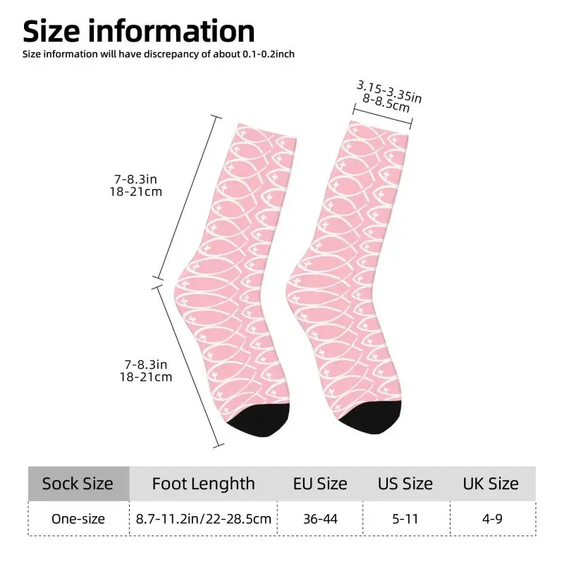 커스텀 귀여운 프린트 예수 십자가, 남성 및 여성용 물고기 양말, 여름, 가을, 겨울, 기독교 승무원 양말