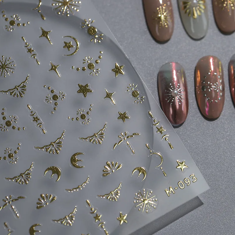 

5D Realistic Stamp Gold Silver Laser Star Moon Starlight Symmetry Totem Adheisve Nail Art Stickers Decals Manicure Ornaments