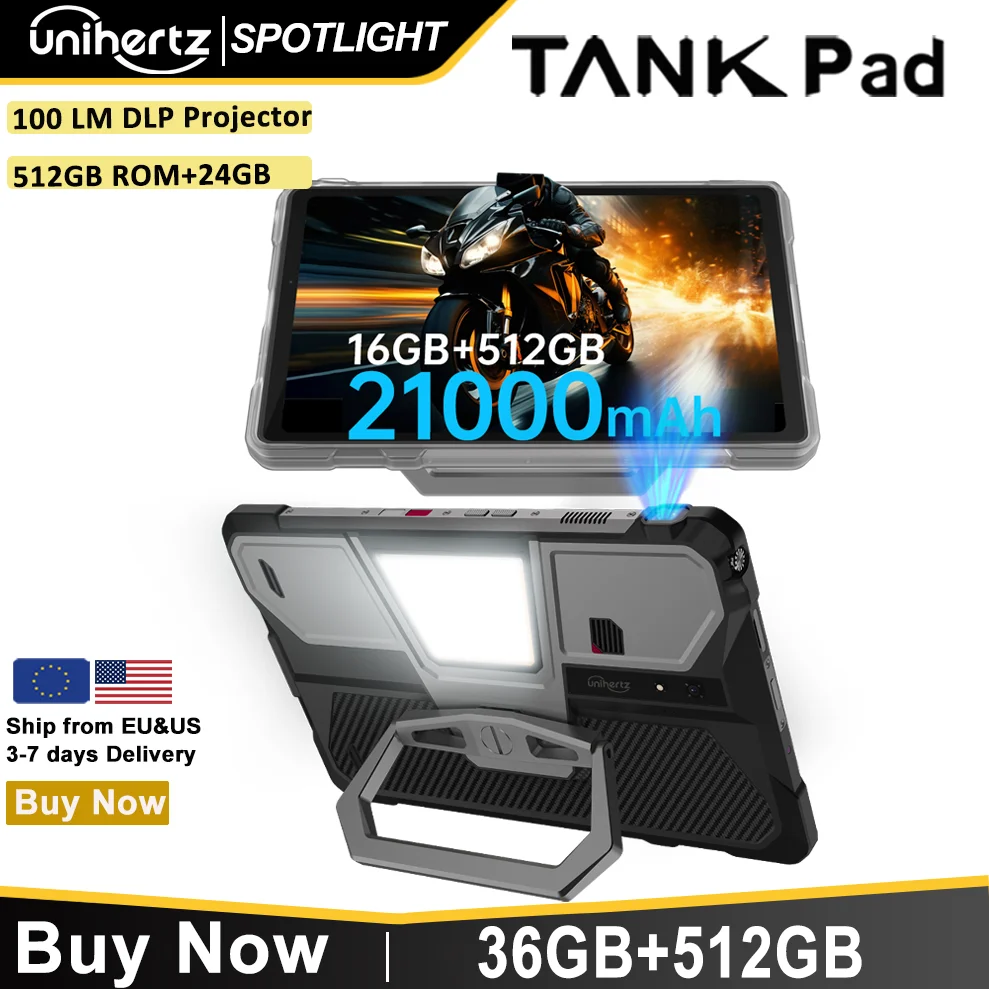Unihertz Tank PAD 8849 Rugged Projector Tablet Android 32GB 512GB 21000mAh 10.95