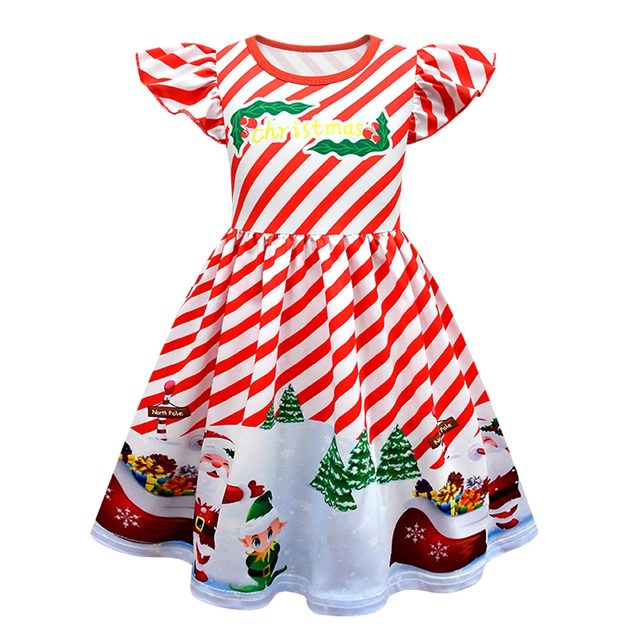 

Fashion Kids Christmas Costume Santa Claus Cosplay Girls Ruffle Dress Elf Outfit Baby Children New Year's Day Party Clothing