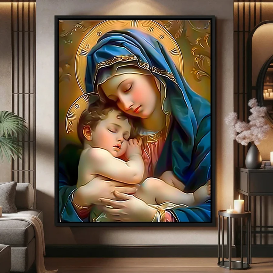 

Набор алмазной живописи, новая религиозная Мадонна и сын, Алмазная вышивка крестиком, мозаичная картина, домашний декор для взрослых