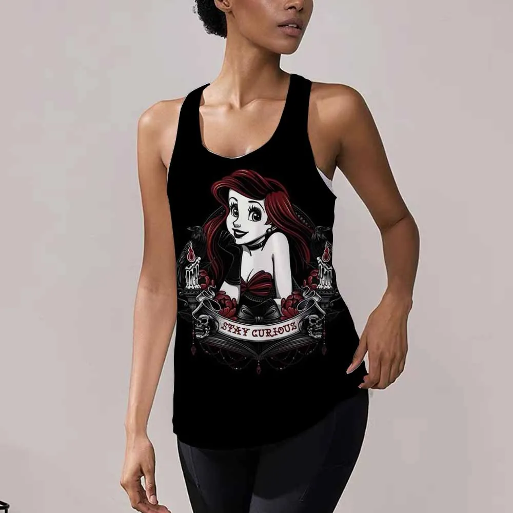 

Майка принцессы Диснея с принтом, женская майка без рукавов с U-образным вырезом, жилет с открытыми плечами, топы Y2k, женская одежда