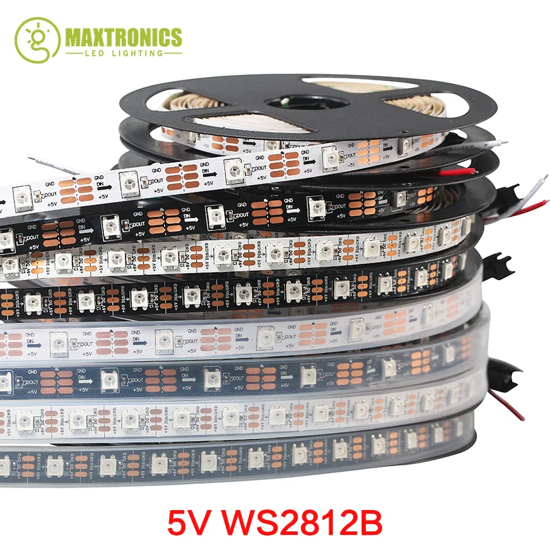 1m/4m/5m WS2812B Smart led pixel strip,Black/White PCB,30/60/144 leds/m WS2812 IC;WS2812B/M 30/60/144 pixels,IP30/IP65/IP67 DC5V