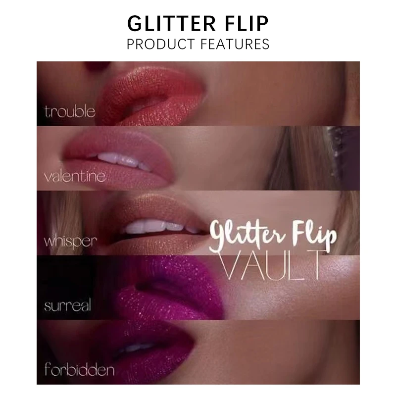 Glitter luccicante Gloss glamour impermeabile Glitter rossetto abbagliante Glitter a lunga durata lucidalabbra rossetto nero lucidalabbra