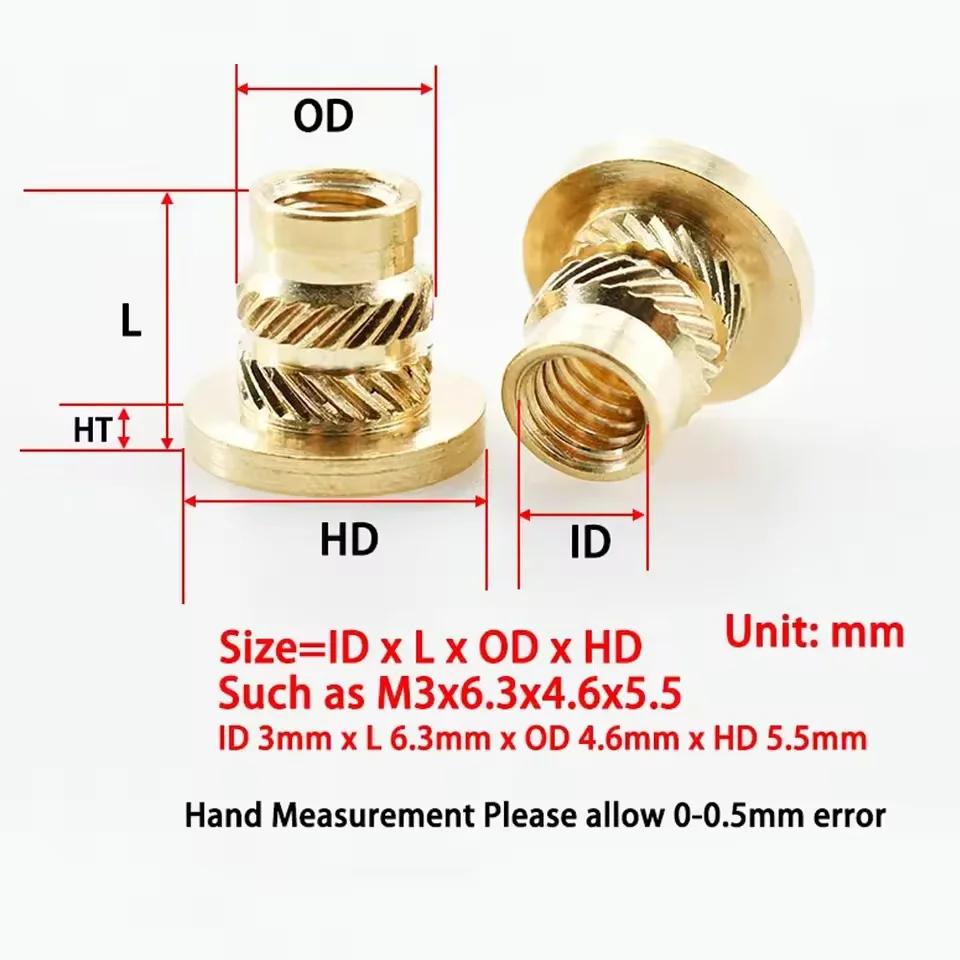 M2 M2.5 M3 M4 M5 M6 M8 Bass Flange Heat Insert Nut Thread Hot Melt Molding Injection Embedded Insertnut 3D Printer Plastic Part