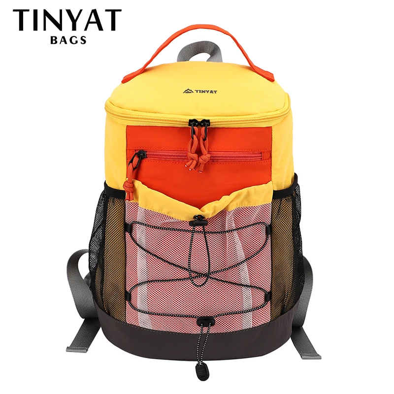 TINYAT Cylindrical Backpack Mesh Backpack Travel Backpack Polyester Large Opening Fits 11 in Tablet Lightweight for Outdoor Use