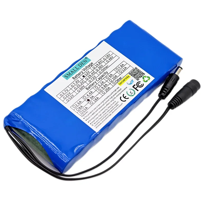 12V 9A DC18650 lithium ion battery portable rechargeable battery 12.6V 9000mAh battery/12.6V battery pack + 12.6V1A charger