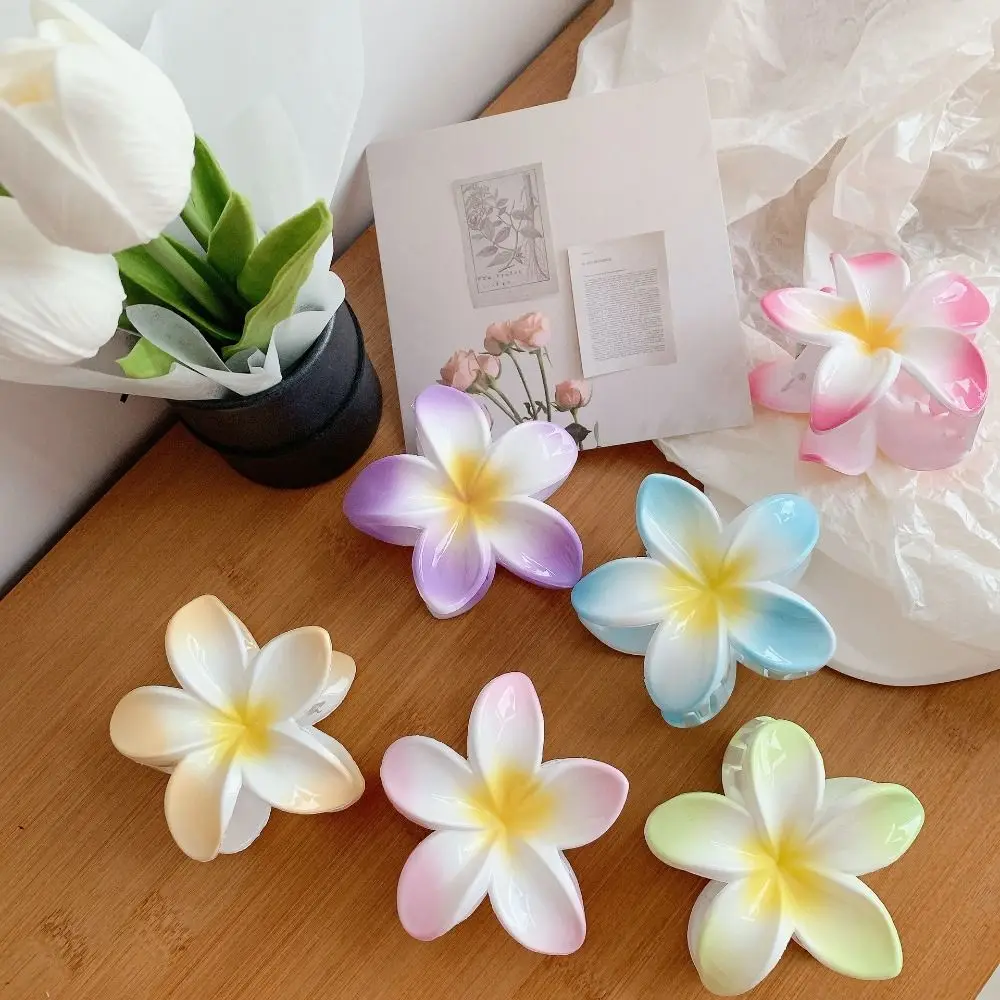 New Shark Clip Hair Claw Plumeria Flower Shape Plastic Hair Clip Bohemian Styling Cute Hairpins Women