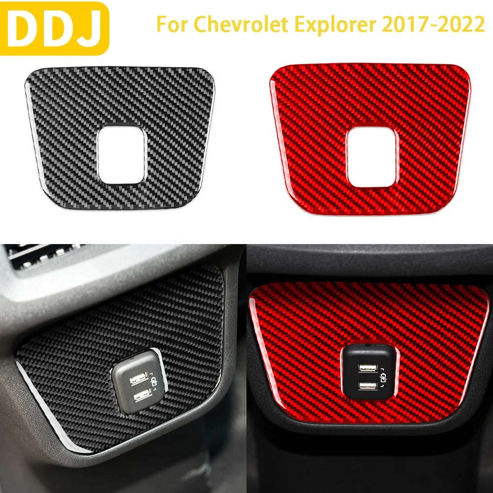 

For Chevrolet Explorer 2017 2018 2019 2020 2021 2022 Accessories Carbon Fiber Interior Rear Charger Socket Panel Trim Sticker