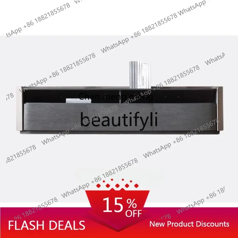 

11Italian modern simple light luxury TV cabinet coffee table combination, villa light luxury leather art floor cabinet