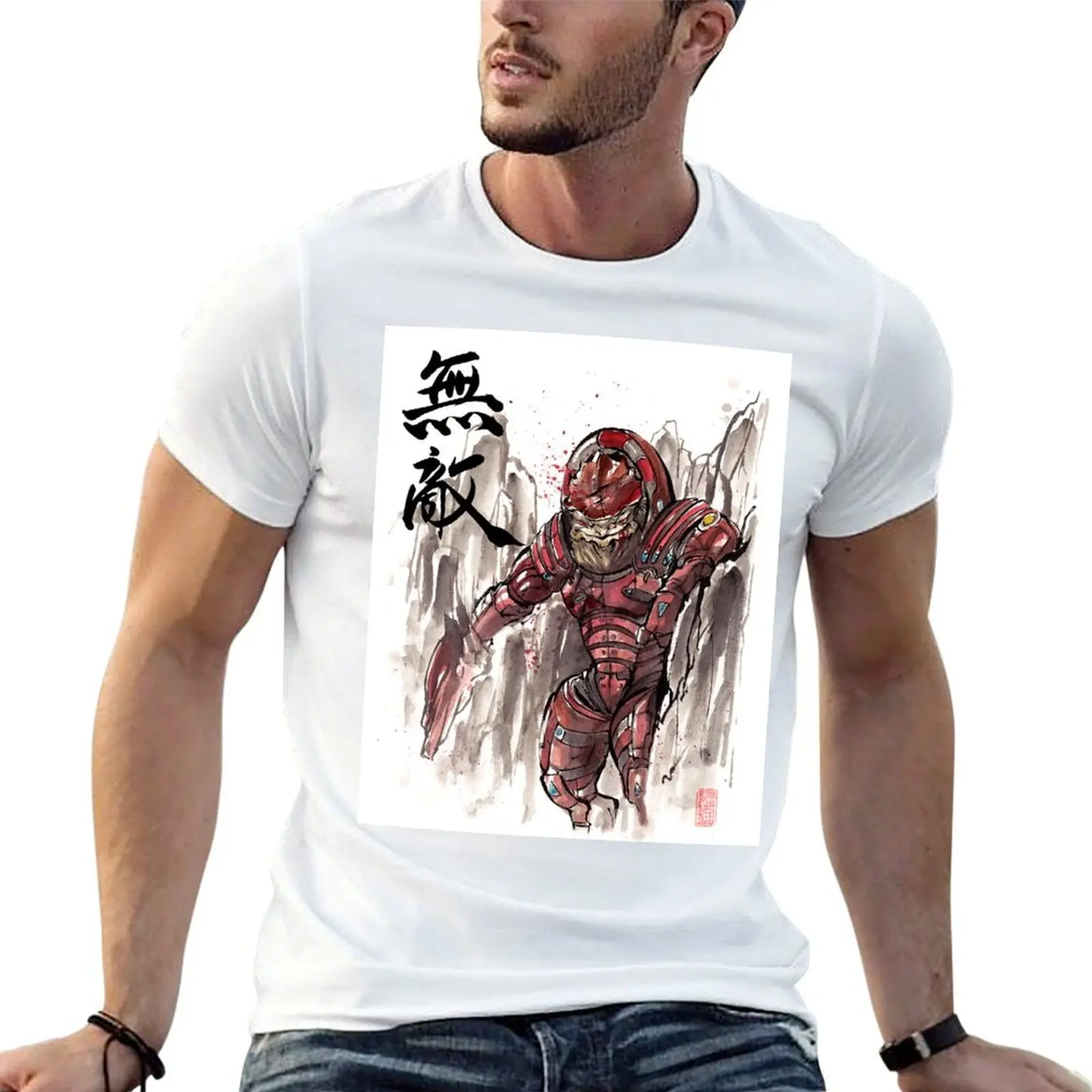 

Mass Effect Urdnot Wrex Sumie style T-Shirt t shirts for man graphic vintage t shirt custom print t shirt for man T-Shirt