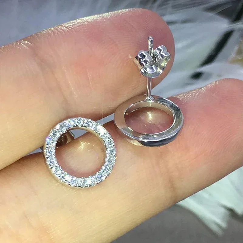 Korean Fashion Versatile Dazzling Circle Stud Earrings with Crystal Cubic Zirconia Minimalist Earrings for Teens Women's Jewelry image 5