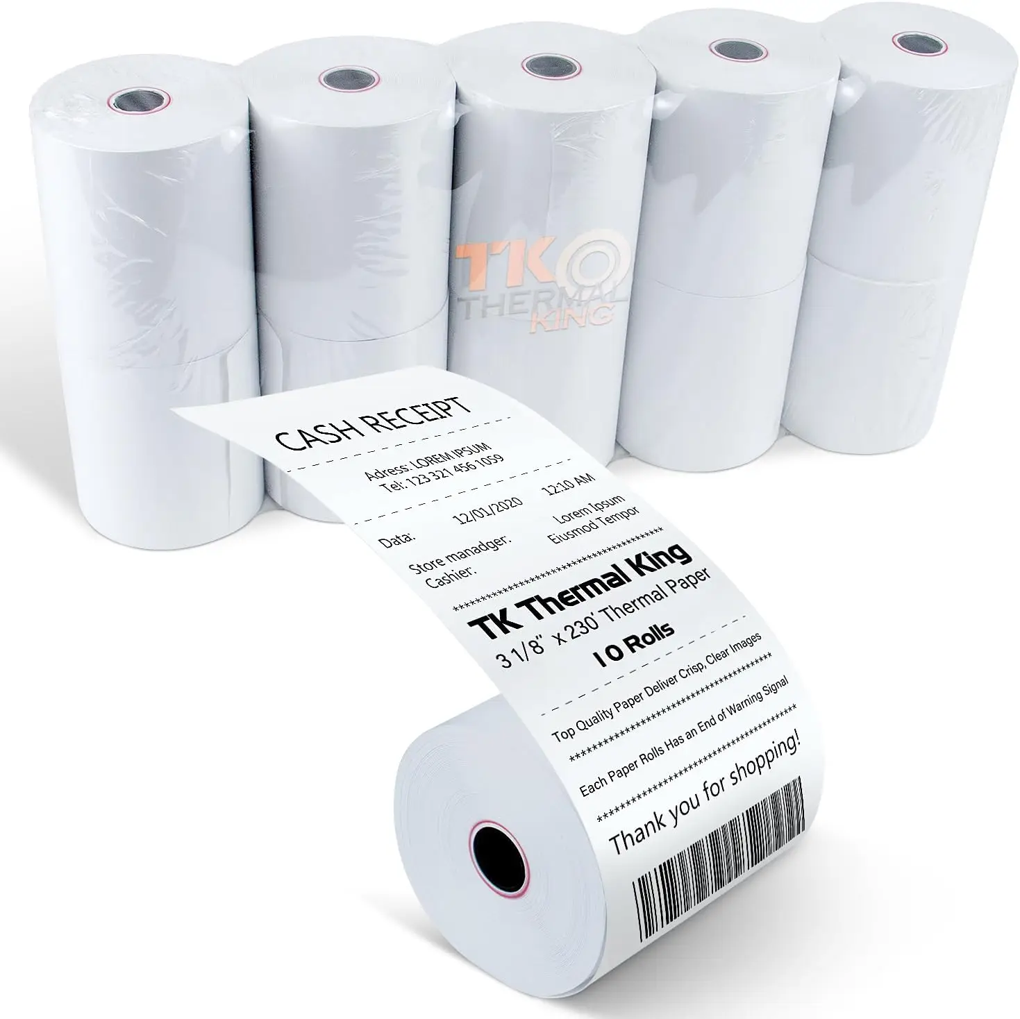 

10 Rolls 3 1/8" x 230' Thermal Paper, Premium Quality POS Receipt Paper for Retail Cash Registers and Credit Card Terminals