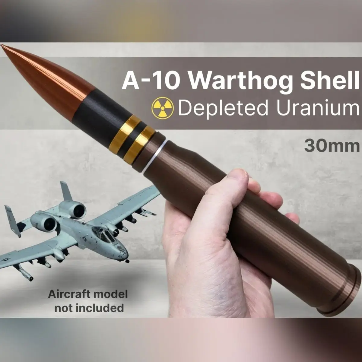 

Air Force Enthusiast Pick 30mm Depleted Uranium Bullet Model 1:1 Warthog Attack Aircraft A10 Missile Model Realistic 3D Printed