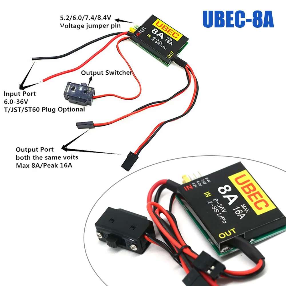 Servo Separate Power Supply UBEC-8A BEC DUAL UBEC 2S-8S 6-36V 8A/16A 5.2/6.0/7.4v/8.4v For Car Fix-Wing RC Airplane Robot Arm