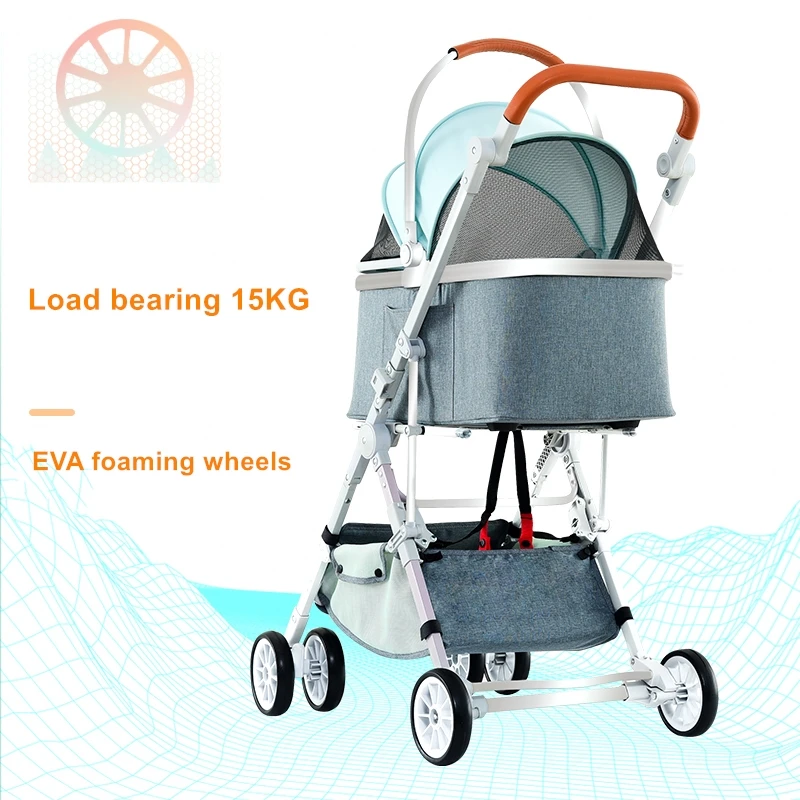Popular 4-Wheel Foldable Pet Trolley, Easy to Assemble Dog Stroller with Factory Direct Price