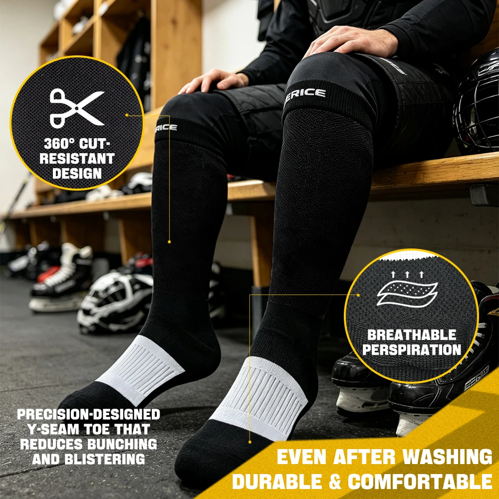 M/L 360 ° Schnittfeste Hockeysocken, feuchtigkeitsableitend, mit nahtloser Zehenpartie für Eishockey, Skifahren, Radfahren, Fußball, Sportsocken – Detail 15