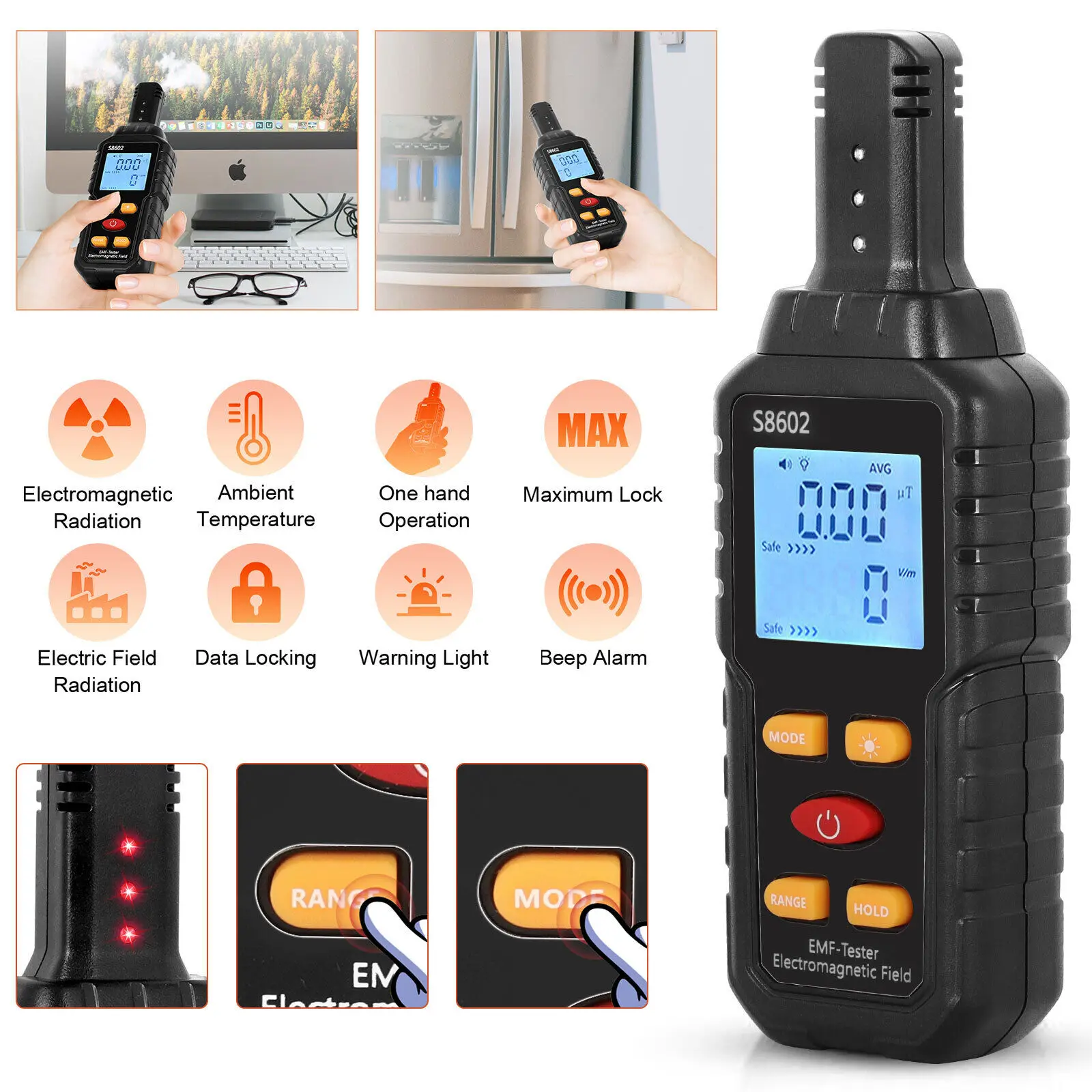 3 In 1 Radiation Detector Dosimeter Geiger Counter EMF Electromagnetic Tester Field Radiation Detector For Computers TV Phone