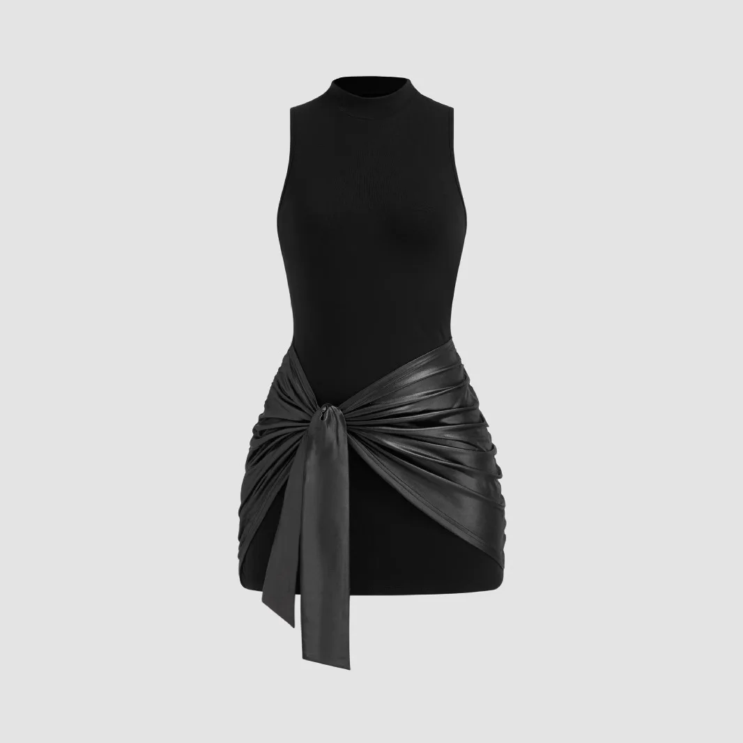 

Mini Sexy Dresses Spring Summer Solid Color Slim High Collar Irregular Elegant Commuter Style Dress High Waist Woman Clothes