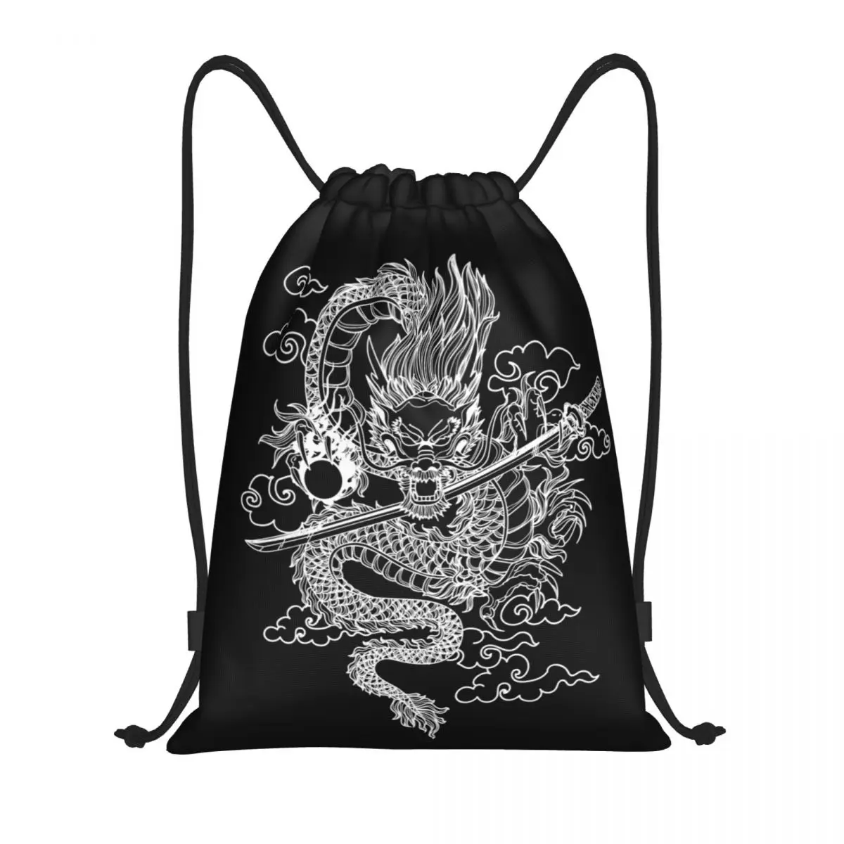 Custom White Chinese Dragon Drawstring Bags for Training Yoga Backpacks Women Men Mythical Monster Sports Gym Sackpack