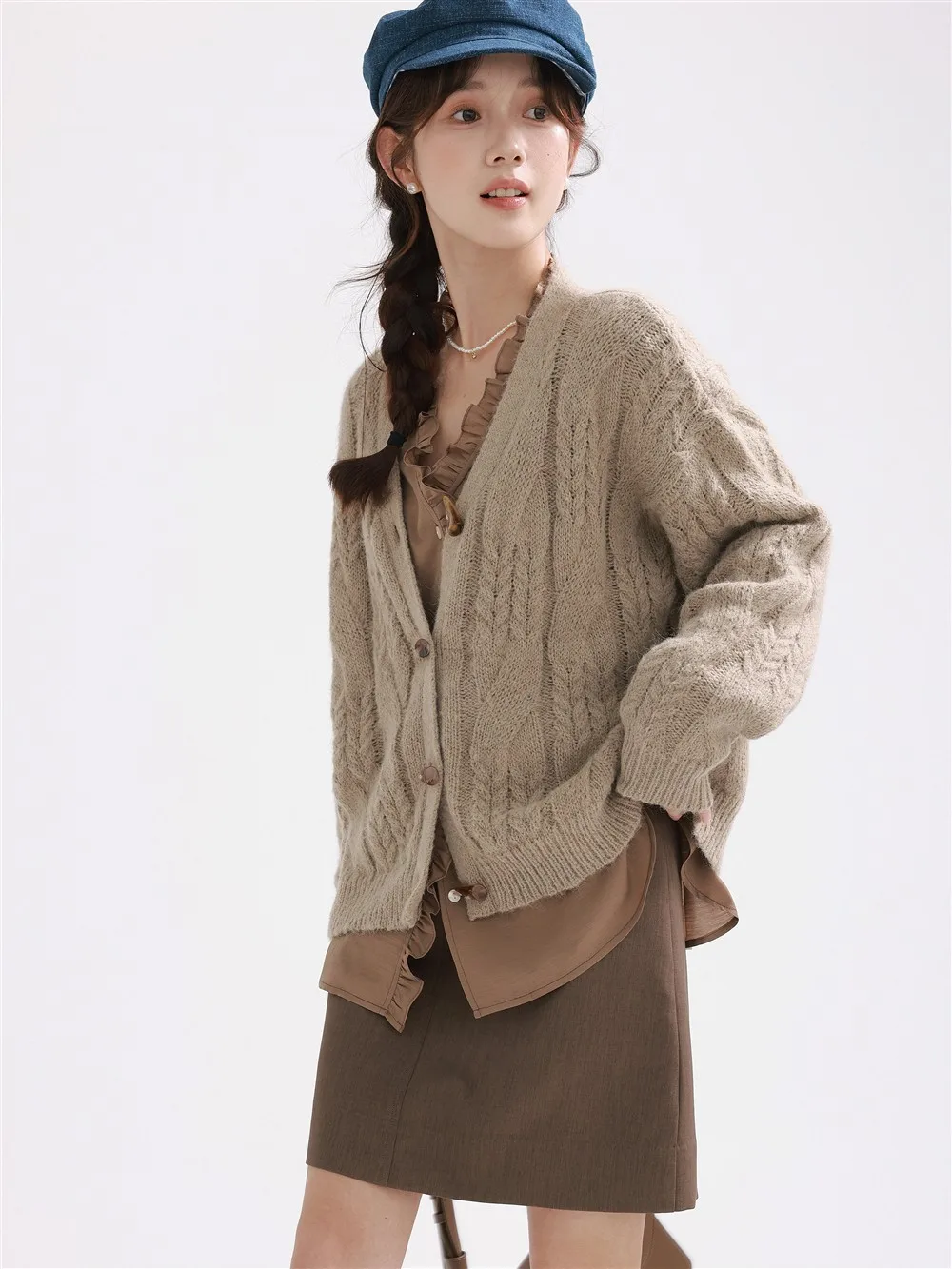 المرأة سيدة الصوف سترة متماسكة خمر لينة مريحة تبديل زر سترة معطف فضفاض الخامس الرقبة ملابس خارجية شيك الدافئة كسول نمط سترة #3