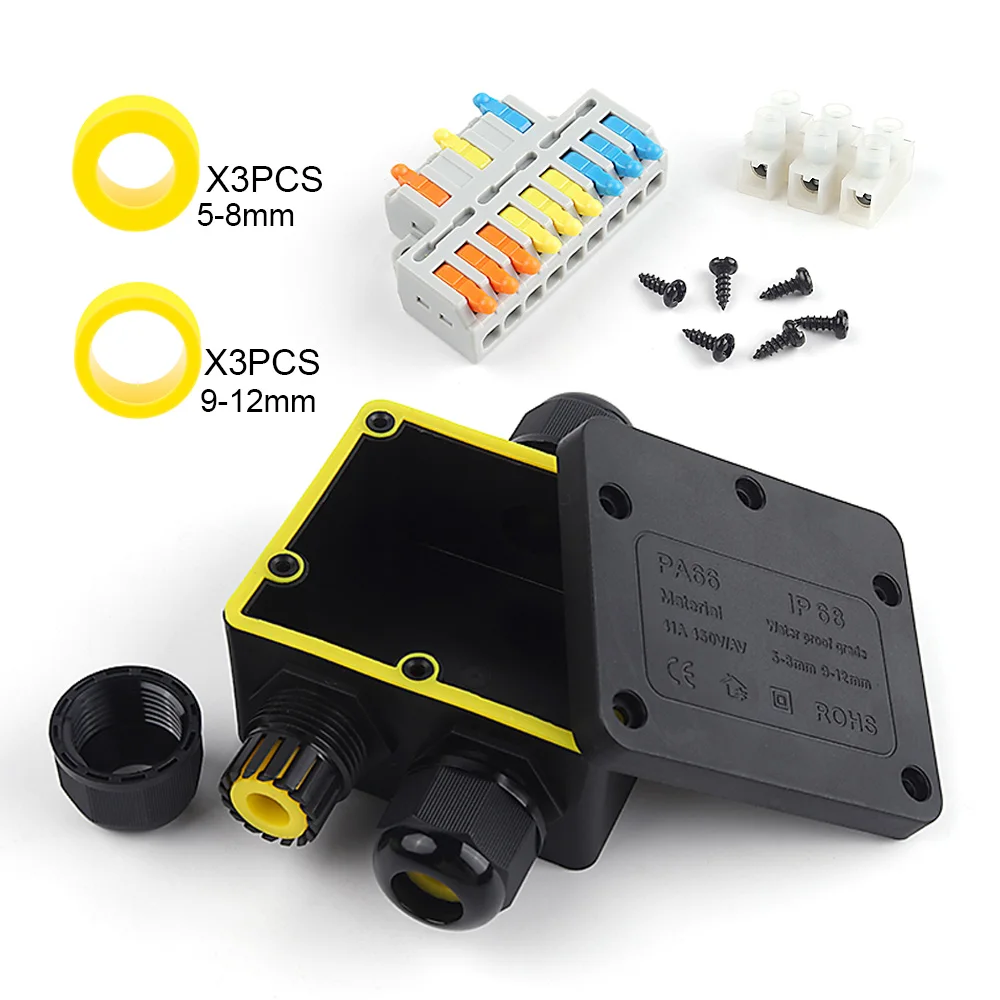 

Waterproof Junction Box 3 Way Plastic Mini IP68 Outdoor Sealed Retardant Box With Wire Cable Connector Electrical Terminal