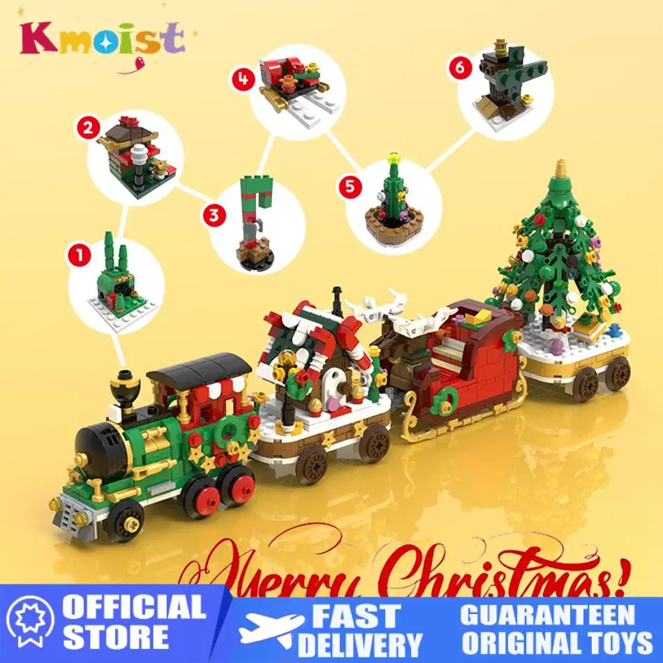 Feliz natal trem papai noel trenó transporte árvore de natal blocos de construção montagem tijolos brinquedos presente natal das crianças