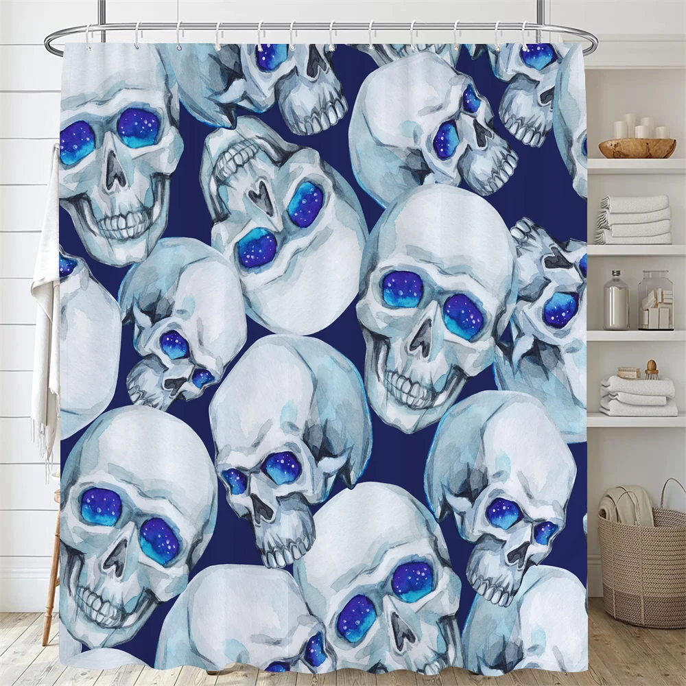 

Funny Halloween Shower Curtain Black White Skull Printed Shower Curtain Bathroom Decor Waterproof Fabric Bath Shower Curtain