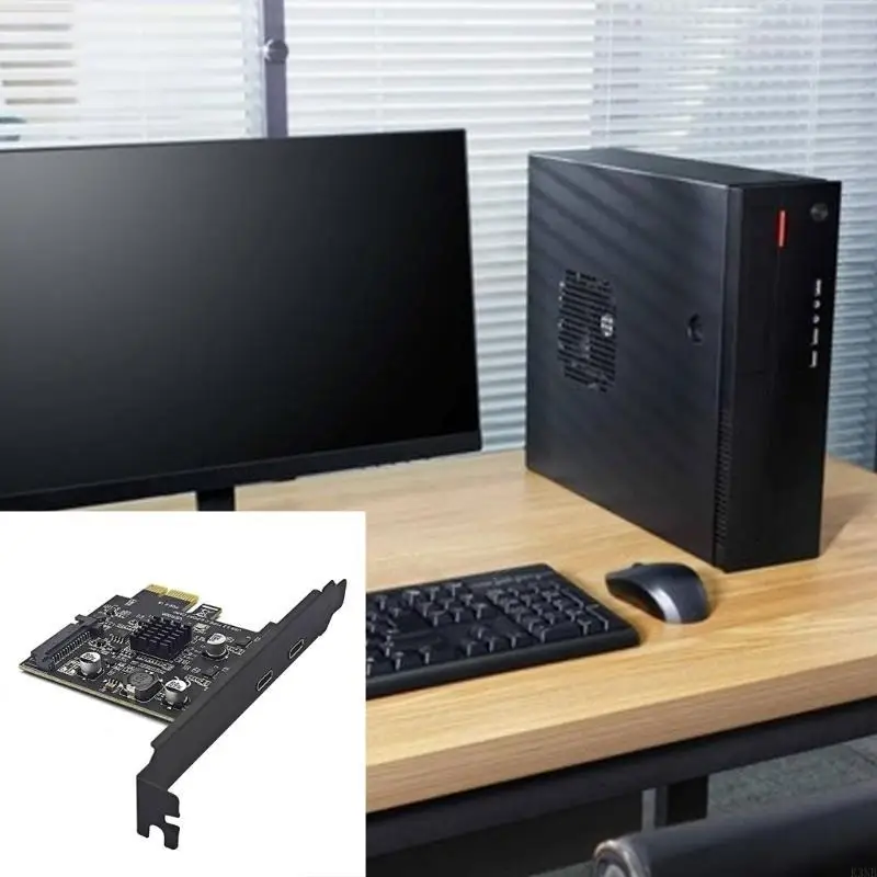 K3NB PCIe 1X to USB 3.2 Gen2 Cards 10Gbps PCIE Expansion Cards with Double Type C PCIE Cards for Desktop Computer