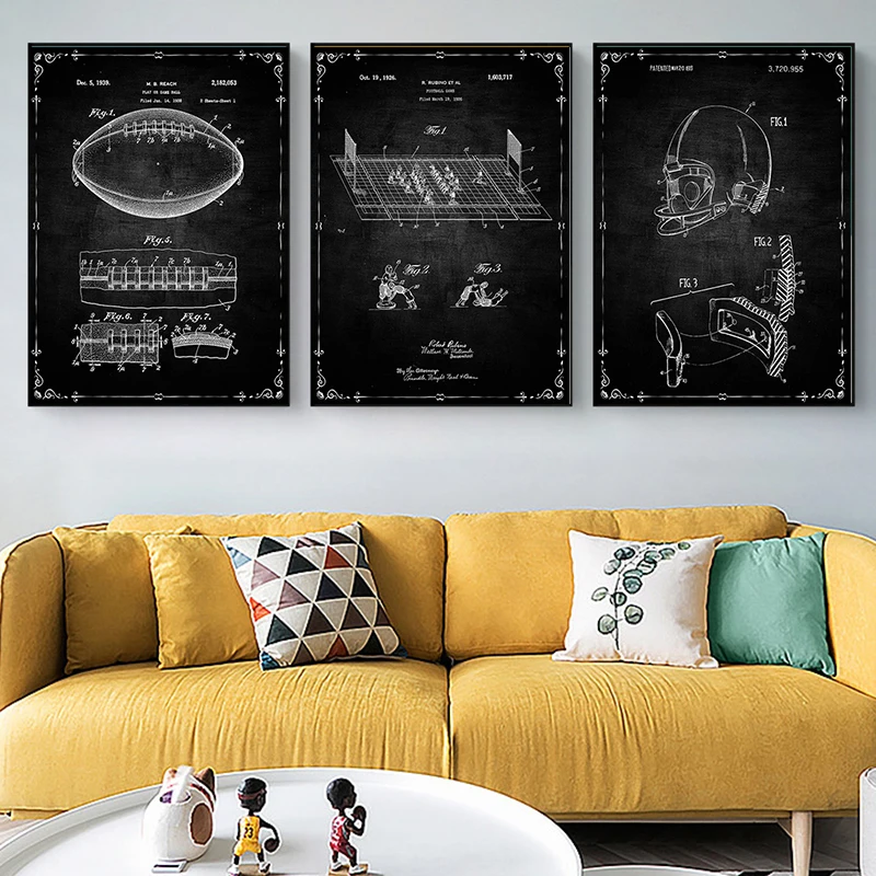 Black And White Art White Kraft Paper Wall Art Vintage Football Posters And Prints For Rugby Player Living Room Decor Cuadros