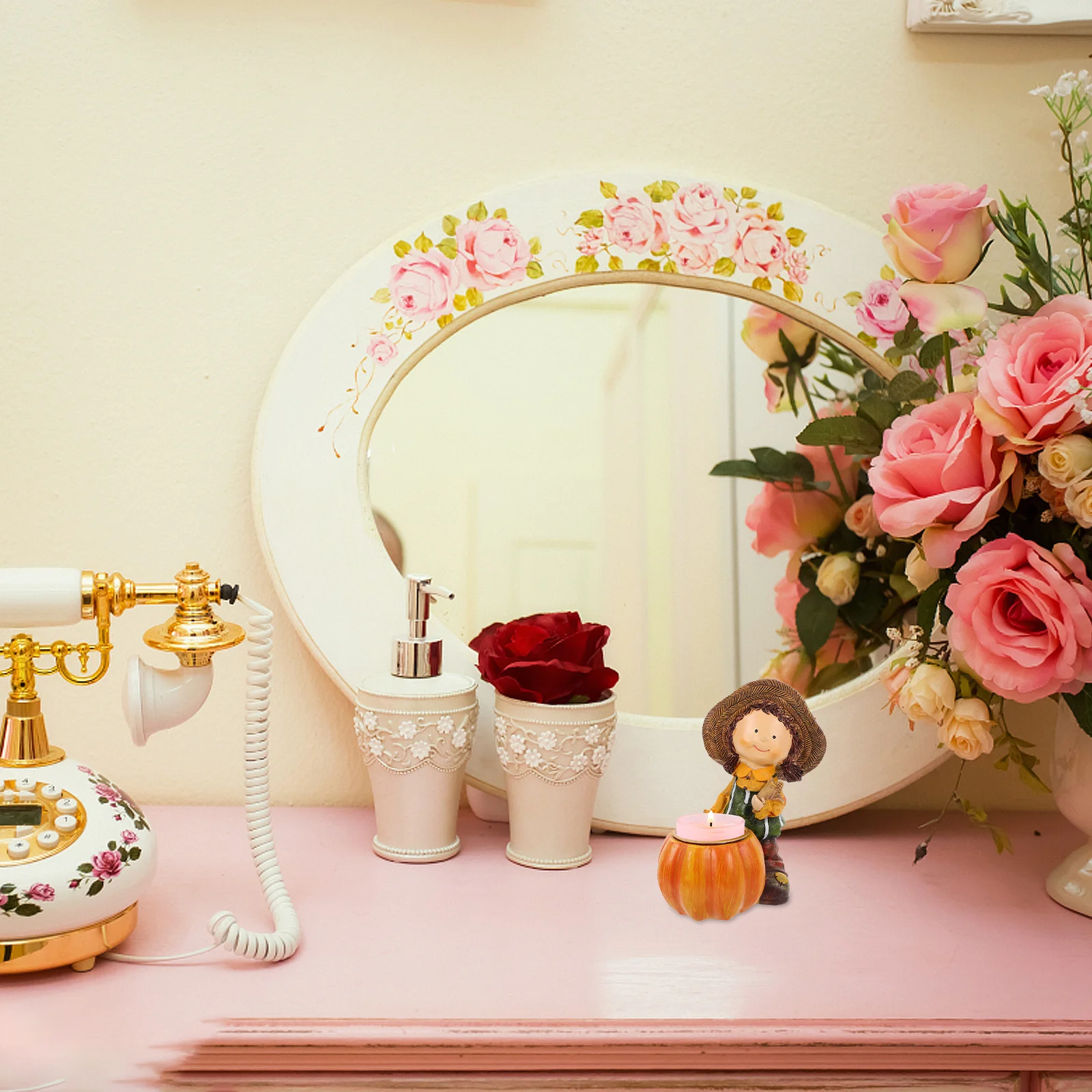 

Pumpkin Holder Harvest Festival Resin Craft Decorative Stand Charming Countryside Girl Thanksgiving Home Decor