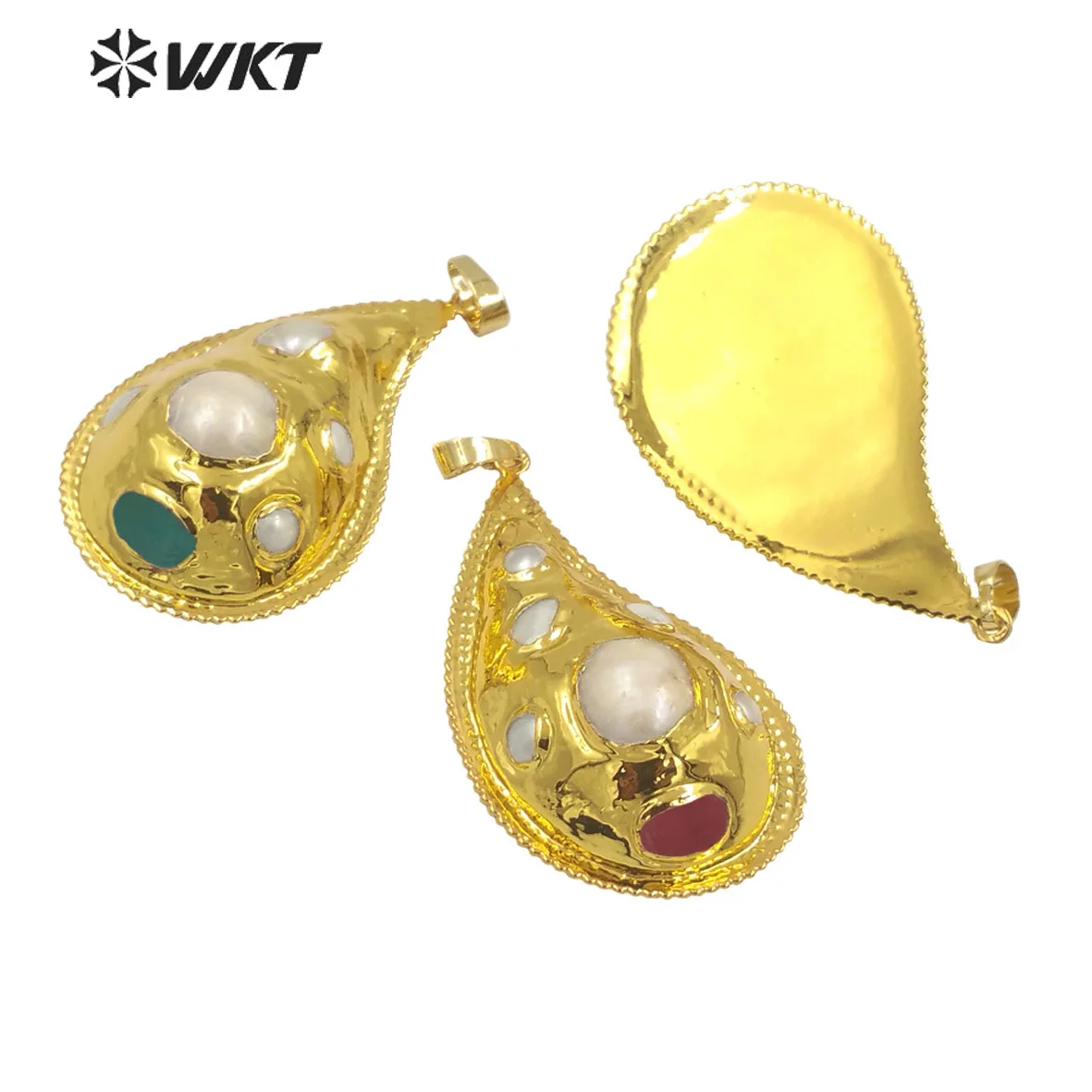 WT-JP360 Wholesale Fashion 18K Real Gold Plated Handmade Freshwater Pearl Setting Trumpet Shape Lovely Jewelry Pendants