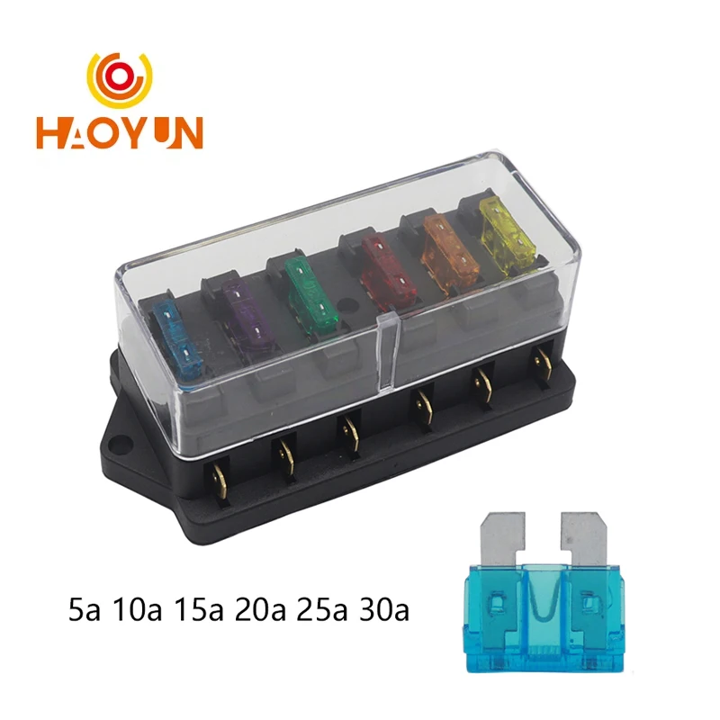 【1 ensemble】 Boîte à fusibles de voiture à 6 voies, porte-fusibles de voiture, boîte à fusibles à lame pour voiture et camion, avec 6 fusibles pour circuit standard ATO 12V 24V