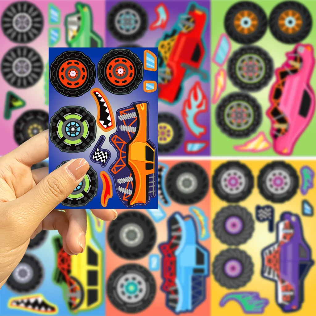 8Sheets Original Cartoon Monster Trucks Waterproof Graffiti Stickers for Helmet Bicycle Hand Account Pencil Case Decals image 4
