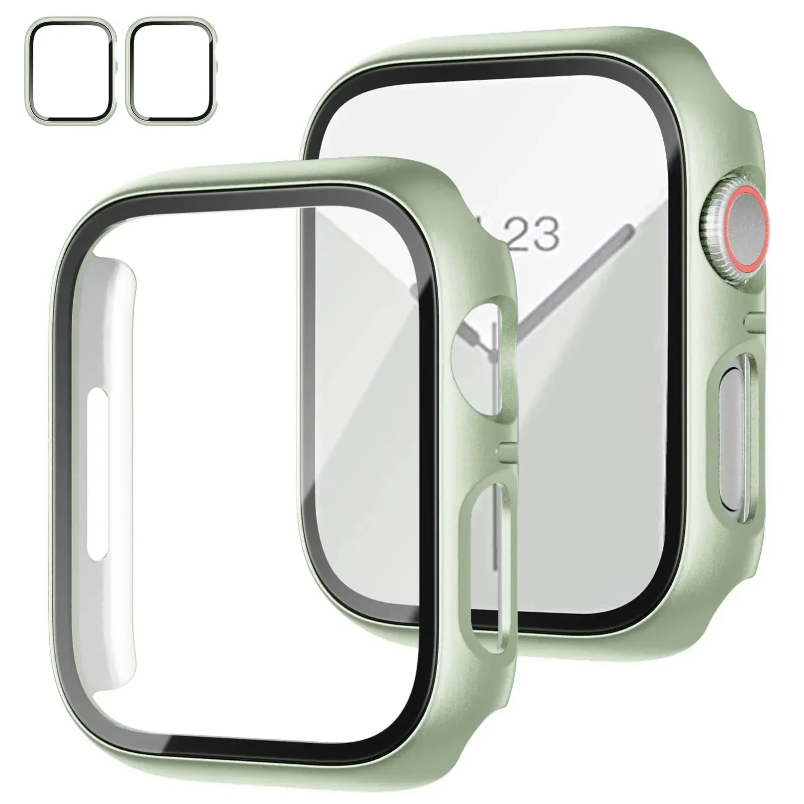 2er-Pack Gehärtetes Glas+Hülle für Apple Watch Gehäuse 44mm 40mm 42mm 41mm 45mm PC-Stoßfänger Displayschutz iWatch Serie 9 8 7 6 5 3 SE