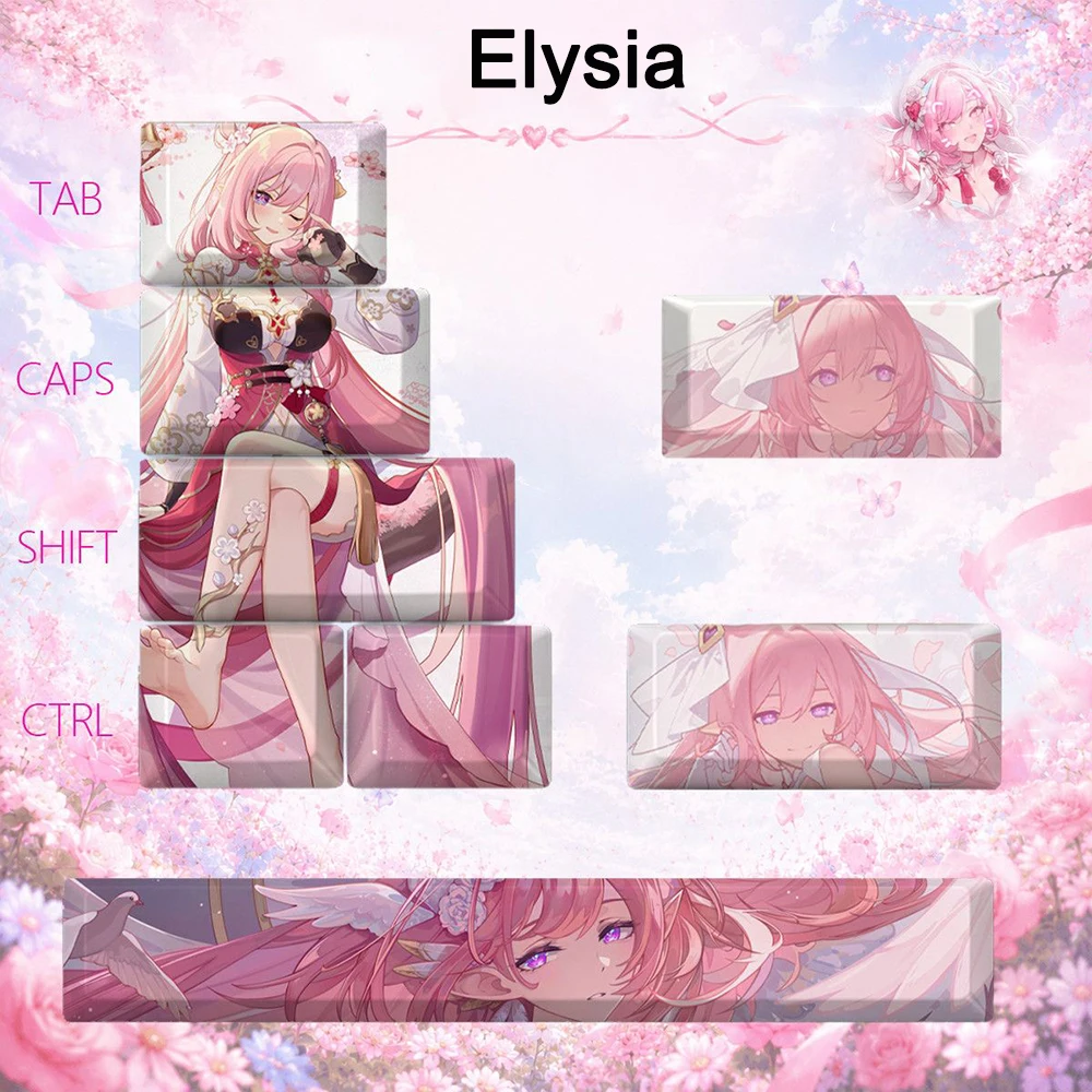 8Keys Honkai Impact 3 Keycaps Anime Character Design Custom Thermal Sublimation Keycaps For Mechanical Keyboard Caps Accessories